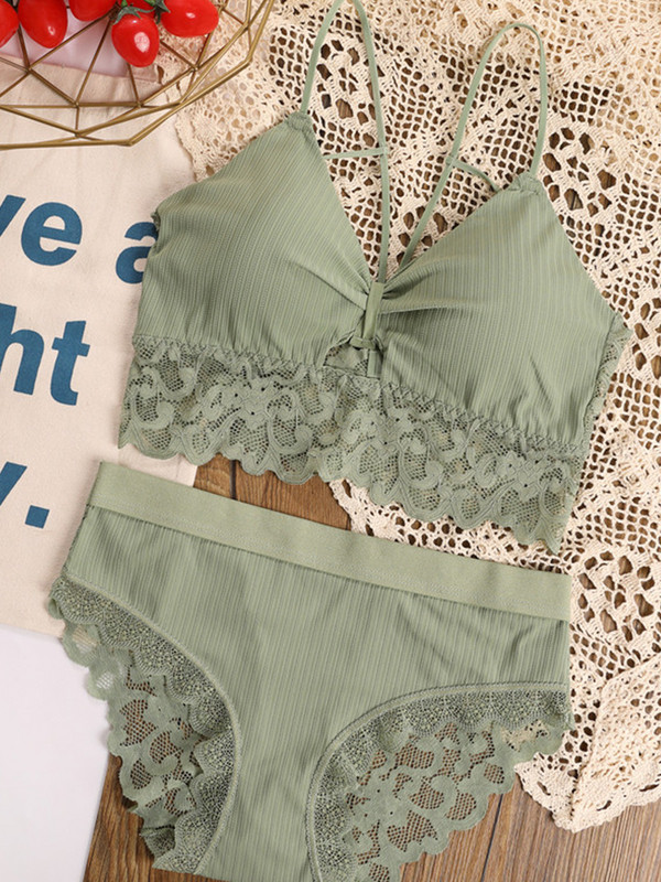 Δαντελένιο Σετ σουτιέν/2 ΤΕΜ Γυναικεία σέξι γυναικεία εσώρουχα εξώπλατα σετ με λαιμόκοψη V-λαιμόκοψη Ασύρματη φόρμα εσώρουχα Bralette