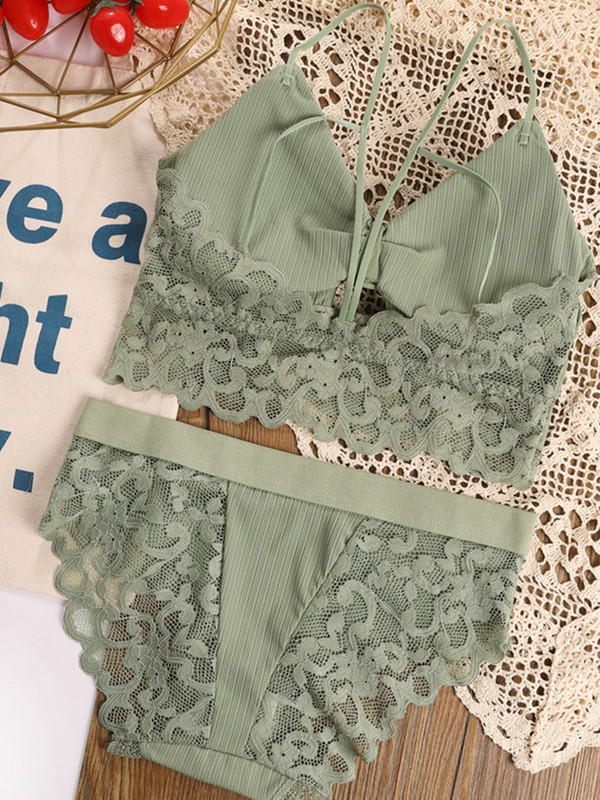 Δαντελένιο Σετ σουτιέν/2 ΤΕΜ Γυναικεία σέξι γυναικεία εσώρουχα εξώπλατα σετ με λαιμόκοψη V-λαιμόκοψη Ασύρματη φόρμα εσώρουχα Bralette