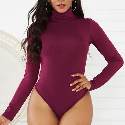 12 Χρώματα Γυναικεία Mock Turtle Neck Top Skinny Leotard ολόσωμο μακρυμάνικο Bodycon Romper Μασίφ στρινγκ Stretch Basic Turtleneck XL