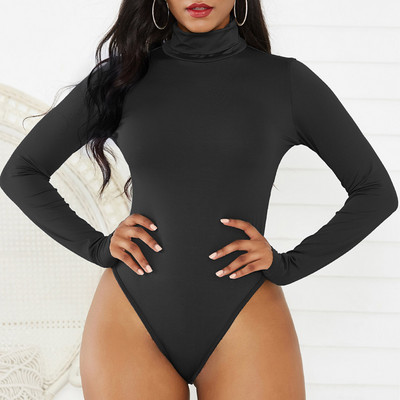 12 Χρώματα Γυναικεία Mock Turtle Neck Top Skinny Leotard ολόσωμο μακρυμάνικο Bodycon Romper Μασίφ στρινγκ Stretch Basic Turtleneck XL
