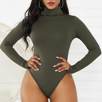 12 Χρώματα Γυναικεία Mock Turtle Neck Top Skinny Leotard ολόσωμο μακρυμάνικο Bodycon Romper Μασίφ στρινγκ Stretch Basic Turtleneck XL