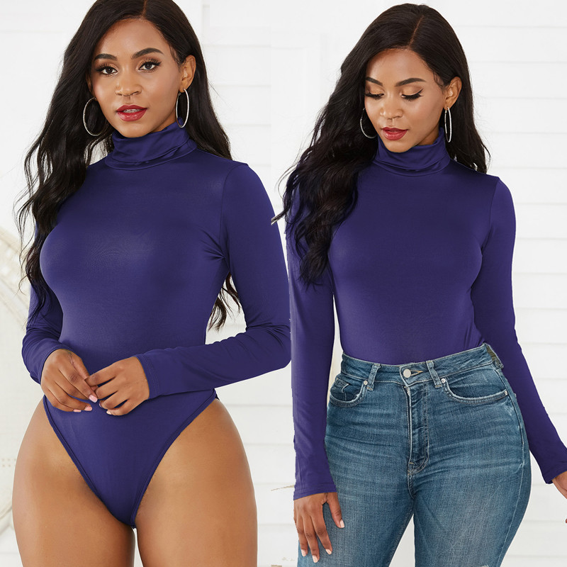 12 Χρώματα Γυναικεία Mock Turtle Neck Top Skinny Leotard ολόσωμο μακρυμάνικο Bodycon Romper Μασίφ στρινγκ Stretch Basic Turtleneck XL