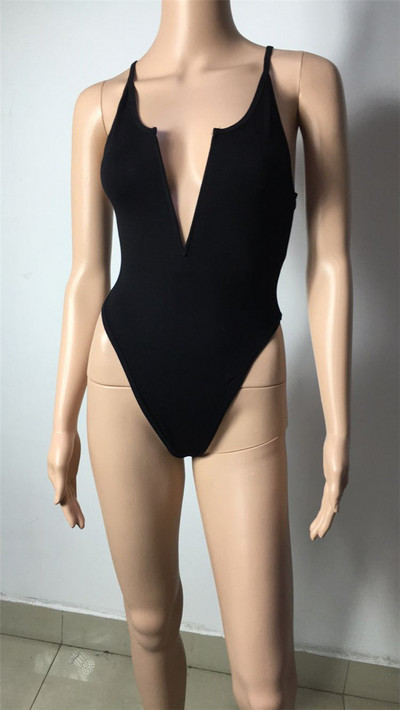Body cu decolteu în V adânc, fără spate, într-o singură piesă Combi cu croială înaltă, sexy, pentru femei, negru, pentru femei, salopetă bodycon