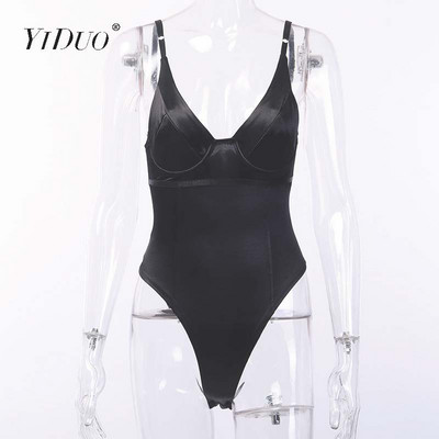 YiDuo Sexy Bodysuit V Layer Stretchy Γυναικείο Σώμα Spaghetti λουράκι Playsuits 2019 Γυναικείο χρυσό πράσινο ροζ σατέν φορμάκια Club Party