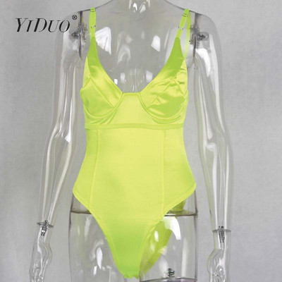 YiDuo Sexy Bodysuit V Layer Stretchy Γυναικείο Σώμα Spaghetti λουράκι Playsuits 2019 Γυναικείο χρυσό πράσινο ροζ σατέν φορμάκια Club Party