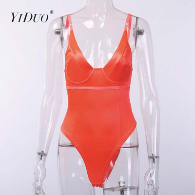 YiDuo Sexy Bodysuit V Layer Stretchy Γυναικείο Σώμα Spaghetti λουράκι Playsuits 2019 Γυναικείο χρυσό πράσινο ροζ σατέν φορμάκια Club Party
