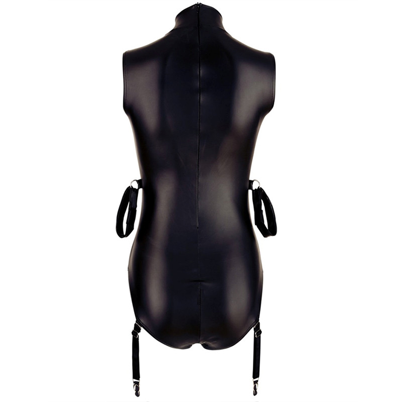 Comeondear Naiste Pu-nahast bodid, varrukateta trikotaažkaelusega bodi, lukuga Must seksikad kostüümid Seksikas bodi R80876