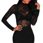 Must seksikas läbipaistev kehaülikond ilma rinnahoidjata pikkade varrukatega Bodysuit Suvised naiste bodid