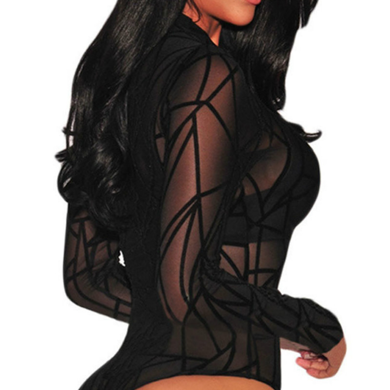 Must seksikas läbipaistev kehaülikond ilma rinnahoidjata pikkade varrukatega Bodysuit Suvised naiste bodid