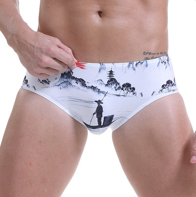 Vīriešu bokseršorti ar zemu vidukli elpojoši šorti ar apdruku U izliekts maisiņš Bikini apakšbikses vīriešu apakšveļa