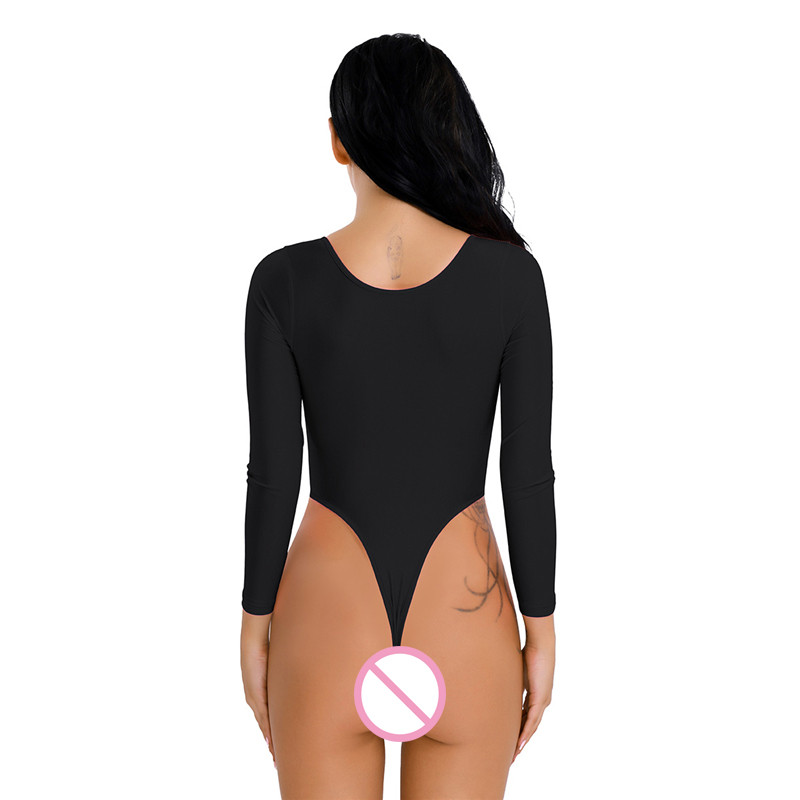 Γυναικεία σέξι μαύρη μακρυμάνικη φόρμα με ψηλό κόψιμο, ολόσωμη ολόσωμη φόρμα, στρινγκ, αμάνικο μακρυμάνικο νυχτικό