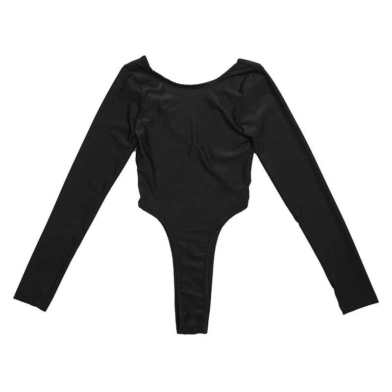 Γυναικεία σέξι μαύρη μακρυμάνικη φόρμα με ψηλό κόψιμο, ολόσωμη ολόσωμη φόρμα, στρινγκ, αμάνικο μακρυμάνικο νυχτικό