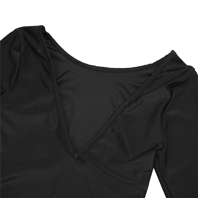 Γυναικεία σέξι μαύρη μακρυμάνικη φόρμα με ψηλό κόψιμο, ολόσωμη ολόσωμη φόρμα, στρινγκ, αμάνικο μακρυμάνικο νυχτικό