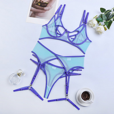 Ellolace naistepesu Seksikas naiste aluspesu, väljalõigatud lapiline rinnahoidja Erootiline intiimne tsenseerimata läbinägemine rõivad Uhke pitsist sukapaela komplekt