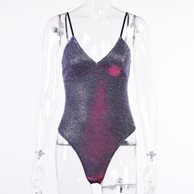 Σέξι Spaghetti λουράκι V λαιμόκοψη Bodycon Φόρμες για Party Club Glitter Αμάνικο One Piece Skinny γυναικεία φόρμα 2021