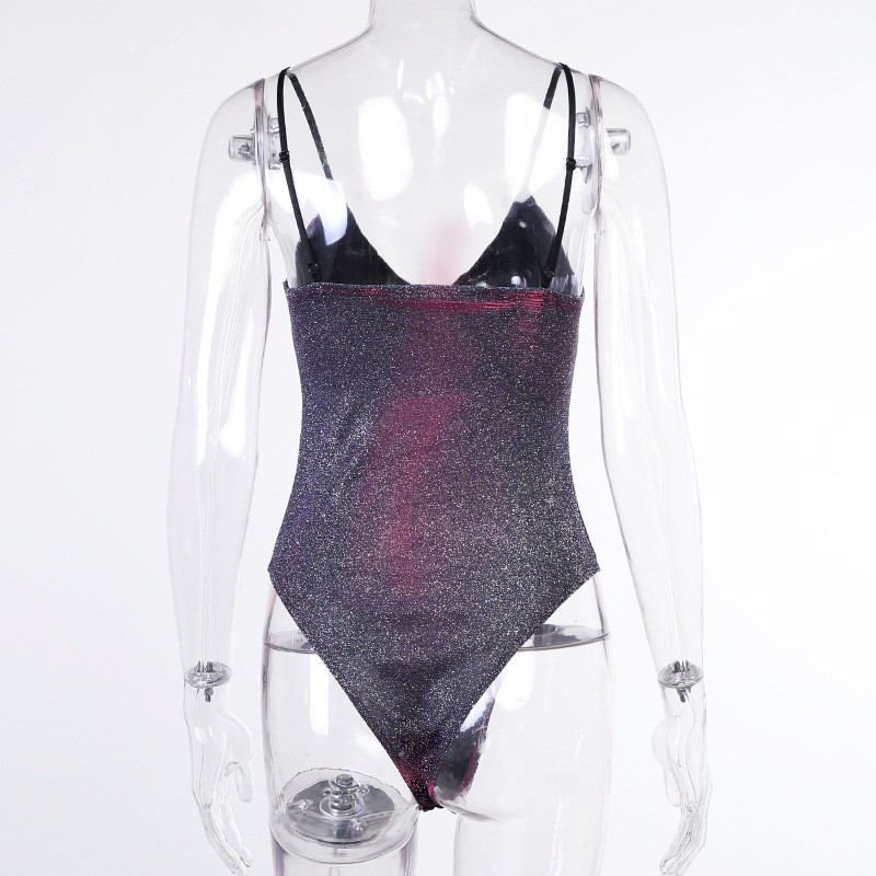Σέξι Spaghetti λουράκι V λαιμόκοψη Bodycon Φόρμες για Party Club Glitter Αμάνικο One Piece Skinny γυναικεία φόρμα 2021