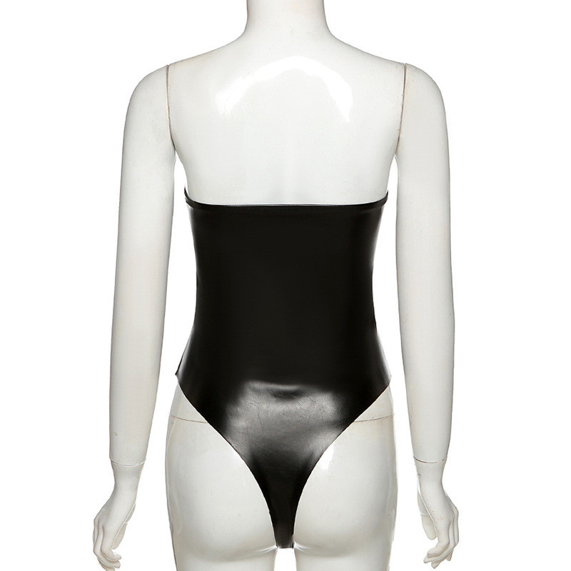 BOOFEENAA PU Δερμάτινο μαύρο σέξι κορμάκι Γυναικείο Σέξι γοτθικό εσώρουχο Lace Up Επίδεσμο Κοστούμι κορμάκι Κλαμπ στολή C83-CG13