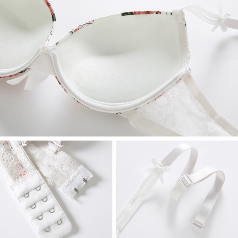 Žensko donje rublje s cvjetnim motivima Čipkani seksi push-up grudnjak i gaćice Komplet donjeg rublja Udobni podstavljeni grudnjak Podesivi skupljeni setovi