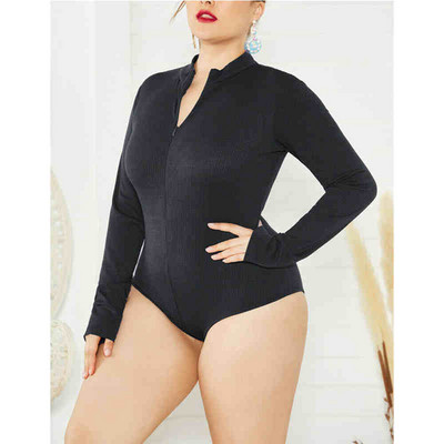 Body tricotat cu decolteu în V sexy, pentru femei, cu mânecă lungă, cu mâneci lungi, salopete supradimensionate, pentru femei, cu fermoar, 2019, ocazional, dintr-o singură piesă.