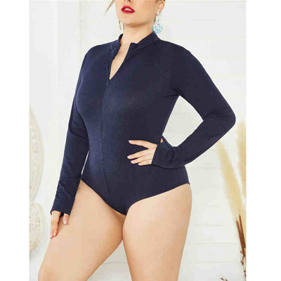 Body tricotat cu decolteu în V sexy, pentru femei, cu mânecă lungă, cu mâneci lungi, salopete supradimensionate, pentru femei, cu fermoar, 2019, ocazional, dintr-o singură piesă.