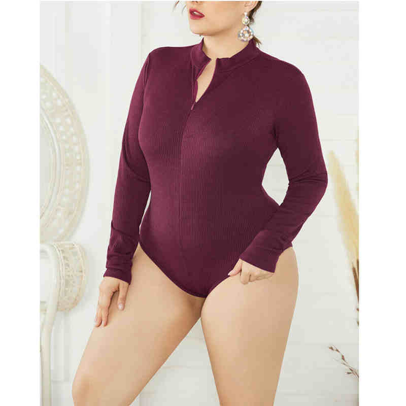 Body tricotat cu decolteu în V sexy, pentru femei, cu mânecă lungă, cu mâneci lungi, salopete supradimensionate, pentru femei, cu fermoar, 2019, ocazional, dintr-o singură piesă.