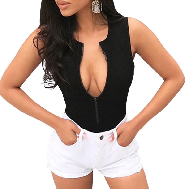 Tõmblukuga Skinny Tank Seksikas Body Naiste Mood Bodycon Body Basic Varrukateta Suvised Bodysuits Ühes tükis