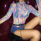 Γυναικείο σέξι πολύχρωμο εμπριμέ κορμάκι Γυναικείο Club Party Performance Casual Tops Tees R733