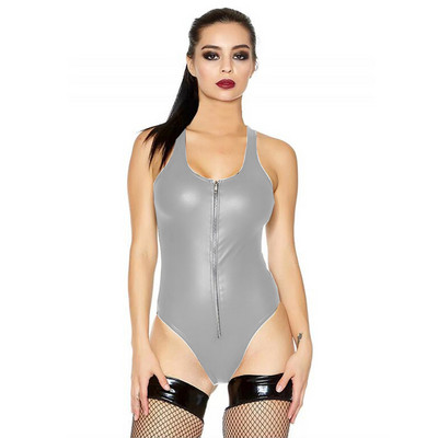 Body cu 15 culori fără mâneci pentru femei, sexy, cu fermoar, din piele artificială, în față, lenjerie elastică, bodycon, cu croiala înaltă