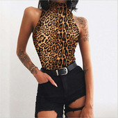 Mood Leopard Varrukateta Kilpkaelusega kõhn suvine Bodysuit Naiste Seksikad Streetwear Bodysuits