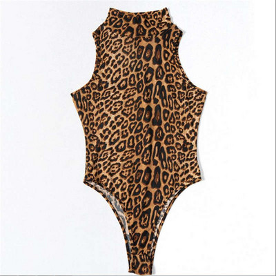Mood Leopard Varrukateta Kilpkaelusega kõhn suvine Bodysuit Naiste Seksikad Streetwear Bodysuits