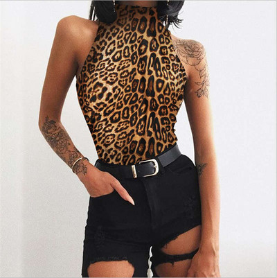 Mood Leopard Varrukateta Kilpkaelusega kõhn suvine Bodysuit Naiste Seksikad Streetwear Bodysuits