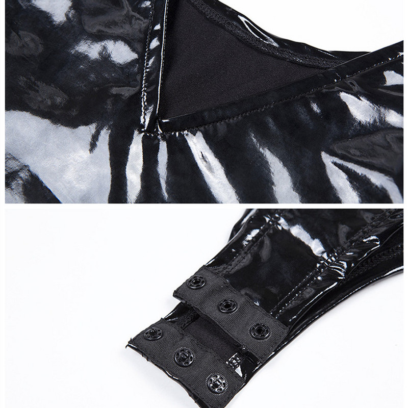 BOOFEENAA PU Δερμάτινο Μαύρο Σέξι Ολόσωμο Γυναικείο Αμάνικο, Βαθύ V λαιμόκοψη, Κλαμπ Σαλοπέτα Καλοκαίρι 2020 Rave Outfit C83-H94