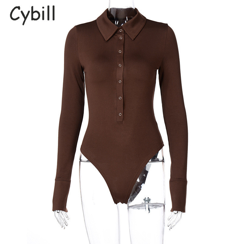 Cybill Turn Down Κουμπί Bodycon Γυναικείο φορμάκι Casual Φθινοπωρινό Χειμερινό Λευκό Μαύρο Κορμάκι για Γυναικείο Κορμάκι Γυναικείο Μπλουζ