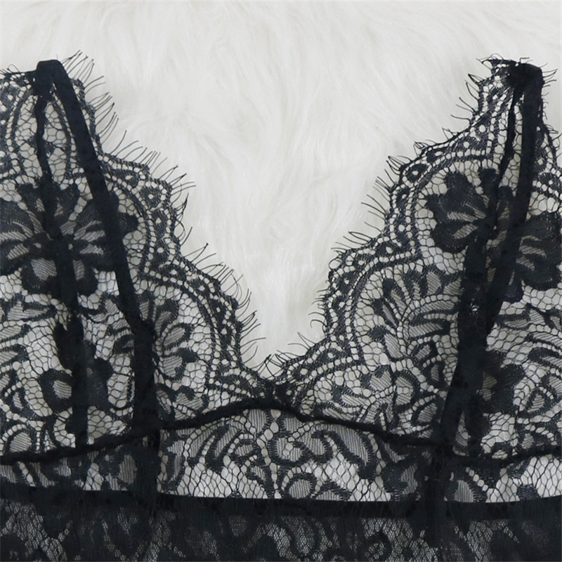 Naujas moteriškas seksualus nėriniuotas tinklinis Bodysuit Deep V Perspective Rompers Moteriškas kombinezonas Playsuit G-string & Thong Femme Nigghwear Sleepwear Hot