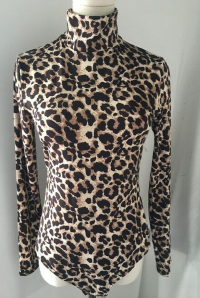 Σέξι λεοπάρ στάμπα Γυναικεία κορμάκια Κομψό κοντό μπλουζάκι Κομψό μακρυμάνικο ζιβάγκο πλεκτό casual γυναικείο κορμάκι