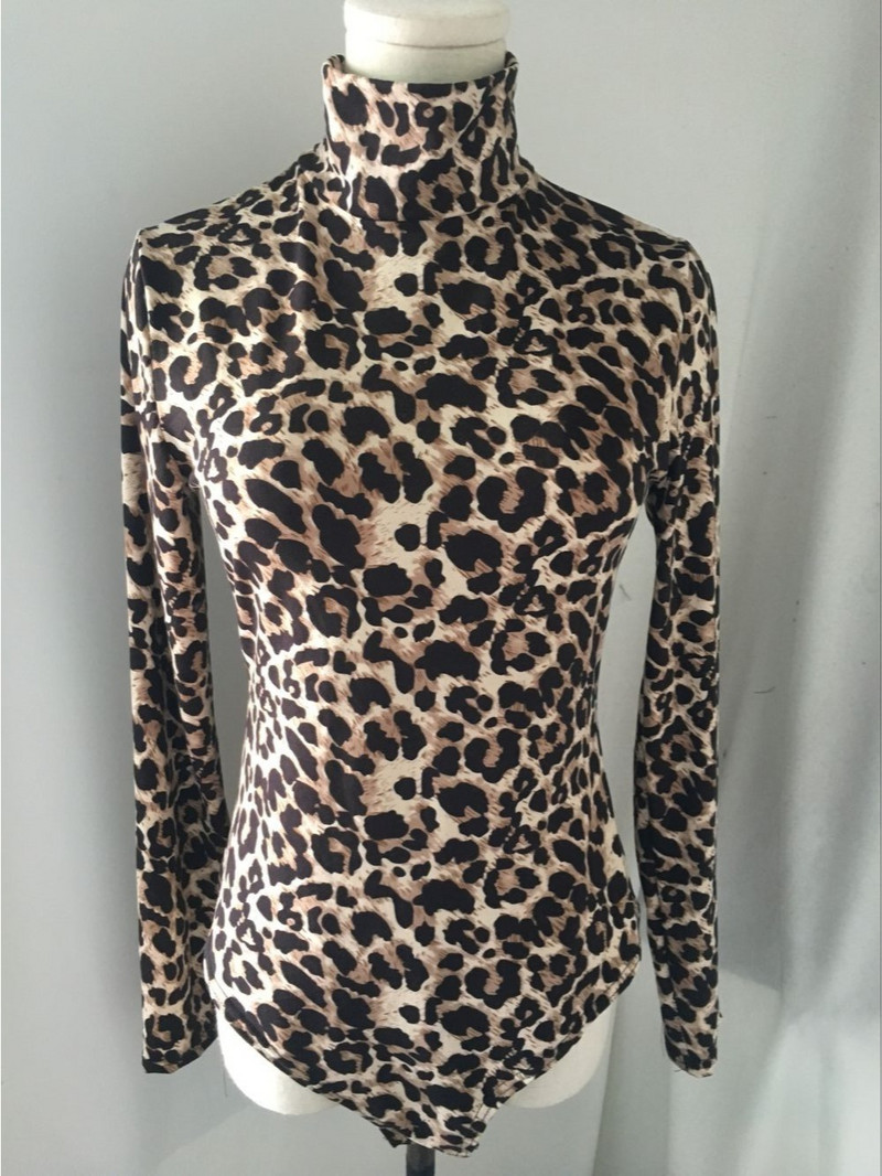 Σέξι λεοπάρ στάμπα Γυναικεία κορμάκια Κομψό κοντό μπλουζάκι Κομψό μακρυμάνικο ζιβάγκο πλεκτό casual γυναικείο κορμάκι