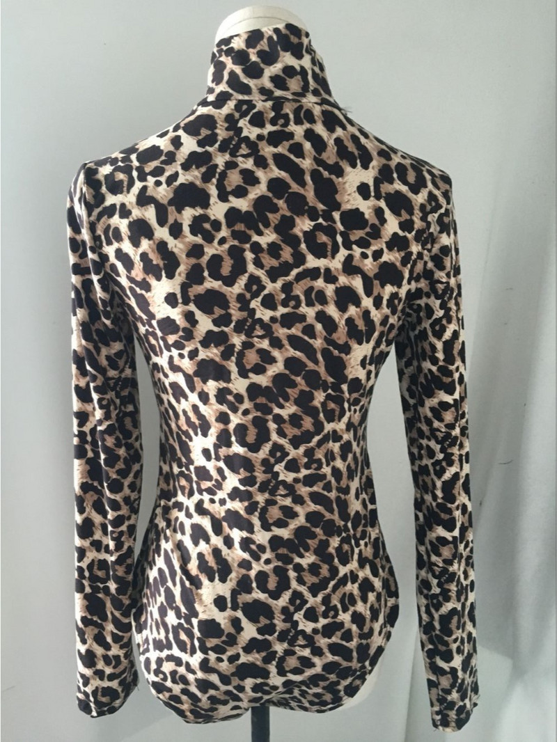 Σέξι λεοπάρ στάμπα Γυναικεία κορμάκια Κομψό κοντό μπλουζάκι Κομψό μακρυμάνικο ζιβάγκο πλεκτό casual γυναικείο κορμάκι