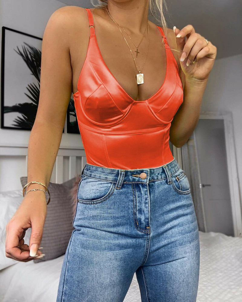 Naiste trikoo Bodysuit Suvine varrukateta sügava V-kaelusega Sling Stretch kehakostüüm Naiste topid Trikoo Skinny Jumpsuit