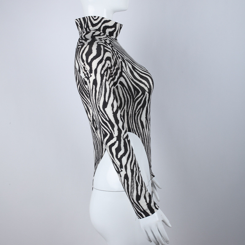 BKLD 2021, primăvară, nou, sexy, subțire, cu guler rotic, cu mânecă lungă, cu talie înaltă, cu imprimeu cu zebră, pentru petrecere, club de noapte, body dintr-o bucată pentru femei
