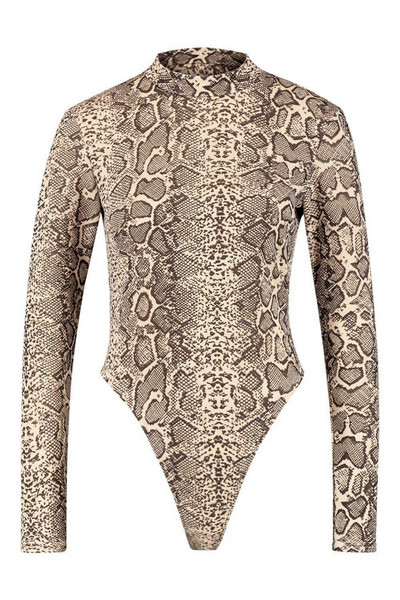 Seksikad ägedad naiste pikkade varrukatega turtleneck Bodycon Slim Romper topid ussinahast prindiga Klubirõivad peokombinesoon Trikood Outwear Uus