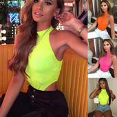 Ženski uzdignuti halter tanak bodi bez rukava Klubska odjeća Kombinezoni Jednobojni ljetni bodi Gornji dijelovi