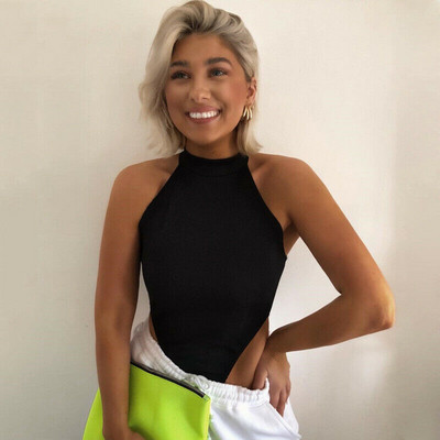 Ženski uzdignuti halter tanak bodi bez rukava Klubska odjeća Kombinezoni Jednobojni ljetni bodi Gornji dijelovi