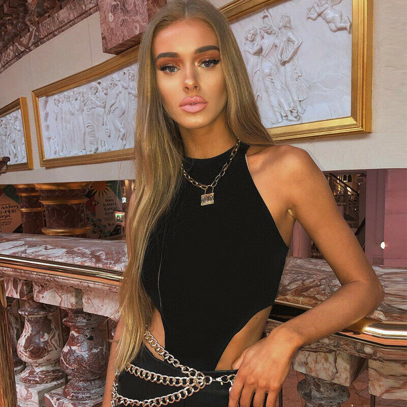 Ženski uzdignuti halter tanak bodi bez rukava Klubska odjeća Kombinezoni Jednobojni ljetni bodi Gornji dijelovi