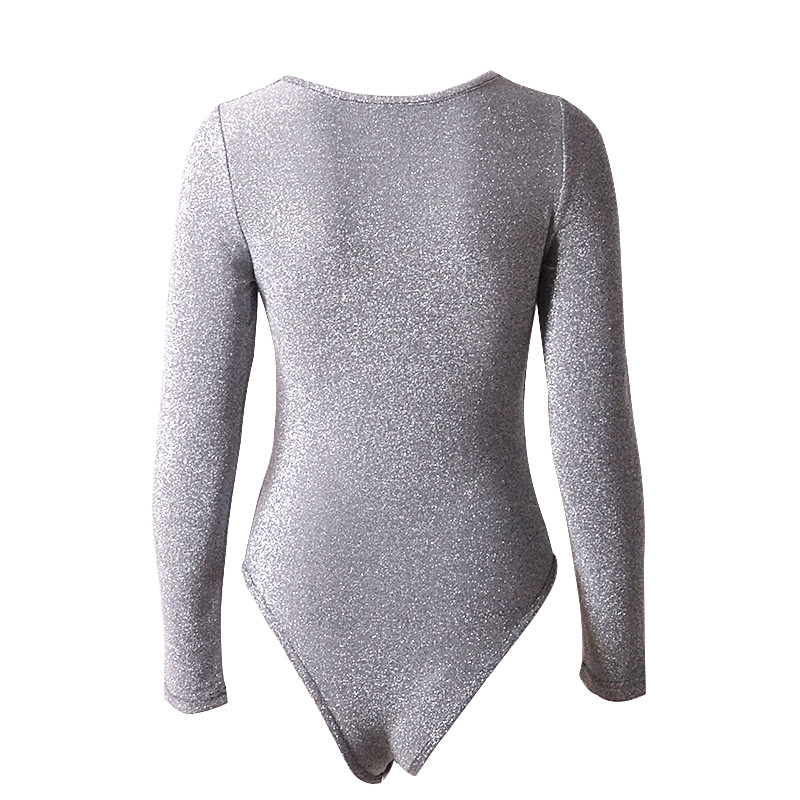 Jesenski novi seksi kombinezoni dugih rukava Srebrni bodi za žene Duboki V izrez Elegantna ženska velika XL zimska odjeća uz kroj