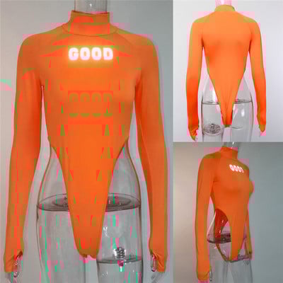 Salopete cu mâneci lungi pentru femei, cu imprimeu cu litere reflectorizante, verde neon.