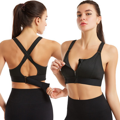 Of Sutien sport pentru femei Crop Top Îmbrăcăminte sportivă Fitness Sutien sport Fermoar frontal Lenjerie de corp pentru alergare Lenjerie Push Up Plus Size