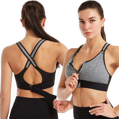 Of Sutien sport pentru femei Crop Top Îmbrăcăminte sportivă Fitness Sutien sport Fermoar frontal Lenjerie de corp pentru alergare Lenjerie Push Up Plus Size