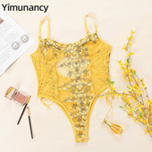 Body din dantelă cu broderie florală Yimunancy Body pentru femei, cu plasă, 2021, primăvară, pentru femei