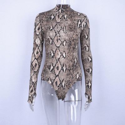 Seksikas ussinahast teraline pikkade varrukatega kombinesoon naistele 2019 sügistalvel uued õhukesed kõrge kraega ühes tükis püksid