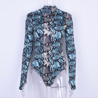 Seksikas ussinahast teraline pikkade varrukatega kombinesoon naistele 2019 sügistalvel uued õhukesed kõrge kraega ühes tükis püksid